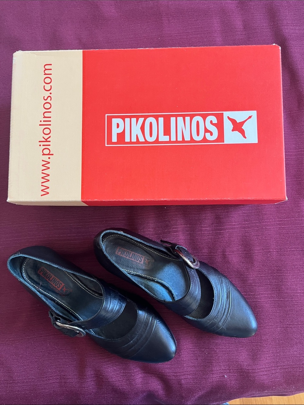 PIKOLINOS Black Leather Mary Jane Heels with Buckle
